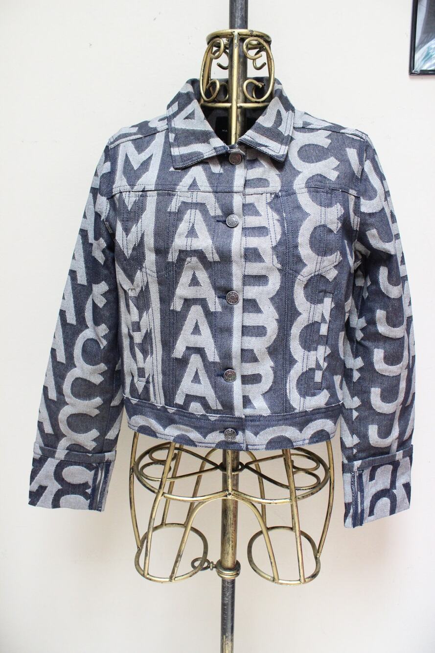 Marc Jacobs Logo Monogram Denim Jean Boxy Jacket Size Medium